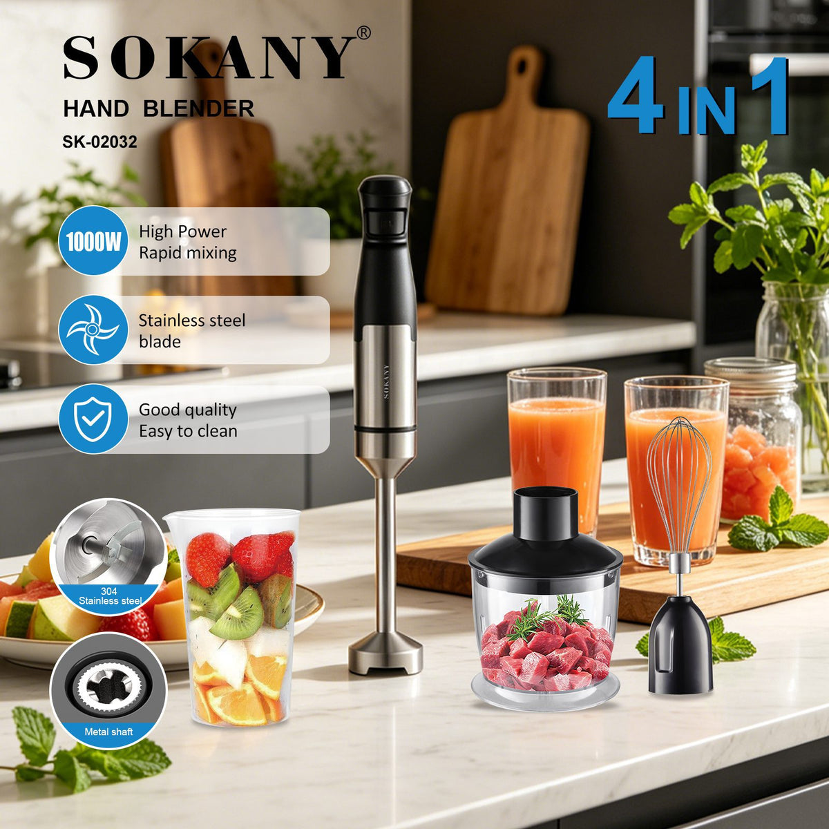 هاند بلندر سوكاني استانلس ستيل 4×1 1000 وات موديل SK-02032