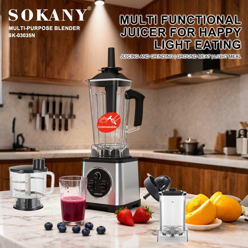 خلاط سوكاني ستانلس ستيل 4×1 6600 وات 15 سرعه 2.5 لتر موديل SK-03035N