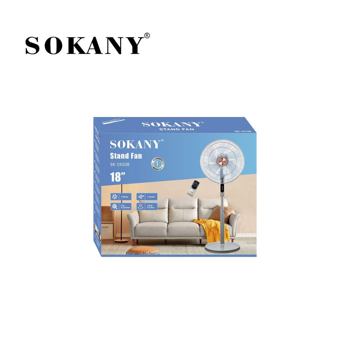مروحة سوكاني عمودية 18 بوصة مزودة بريموت موديل SK 19108