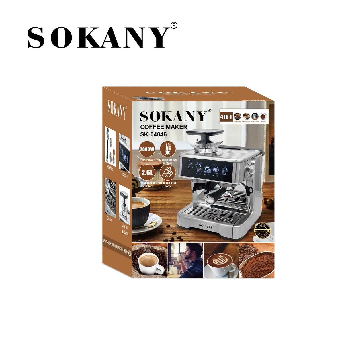 ماكينة قهوة إسبريسو سوكاني 4×1 ديجيتال 2.6 لتر 2800 وات 20 بار موديل SK-04046