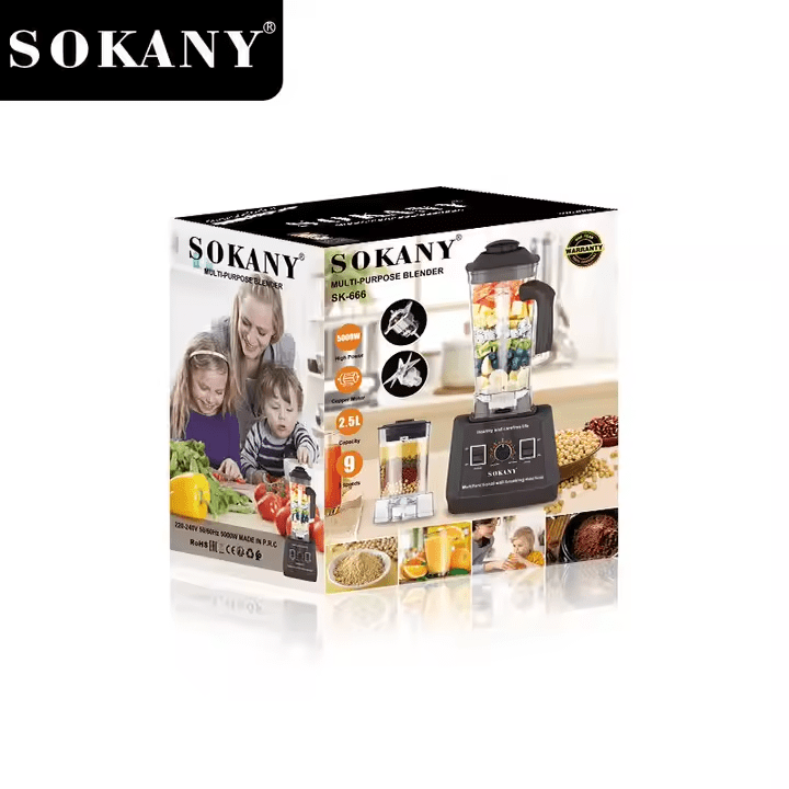خلاط سوكاني 2×1 5000 وات سعة 2.5 لتر + مطحنه 9 سرعات موديل SK-666N