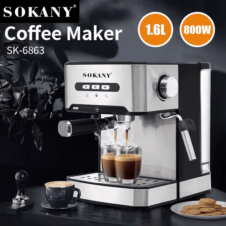 ماكينة قهوة اسبريسو سوكاني 1.6 لتر 850 وات 15 بار موديل SK-6863