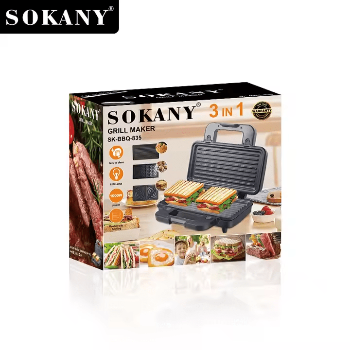 ساندوتش ميكر سوكاني 3×1 بقدرة 1000 وات موديل SK-BBQ-835