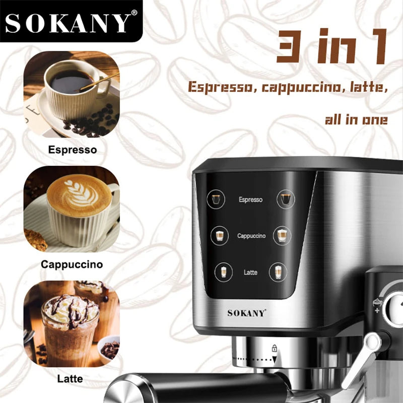 ماكينة قهوة اسبريسو سوكاني 3×1 1 لتر 1350 وات 20 بار موديل SK-04027