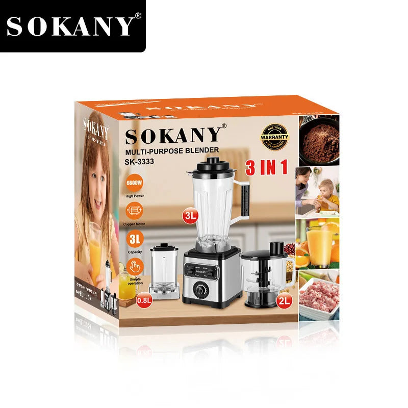 خلاط سوكاني ستانلس ستيل 3×1 6600 وات 15 سرعه 3 لتر موديل SK-3333