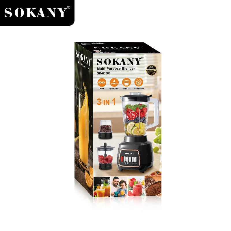 خلاط سوكاني 3×1 600 وات 4 سرعات 1.5 لتر موديل SK-03008