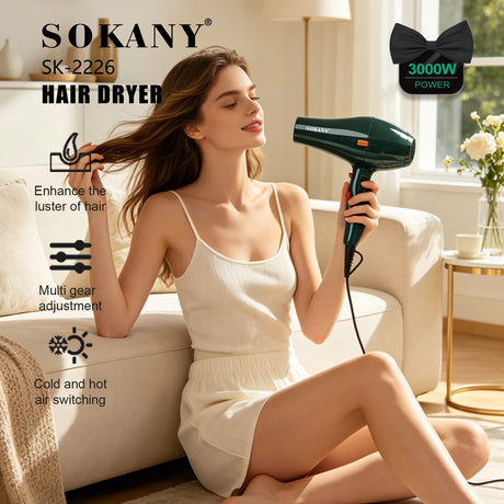 استشوار سوكانى + ديفيوزر 3000 وات  SK-2226