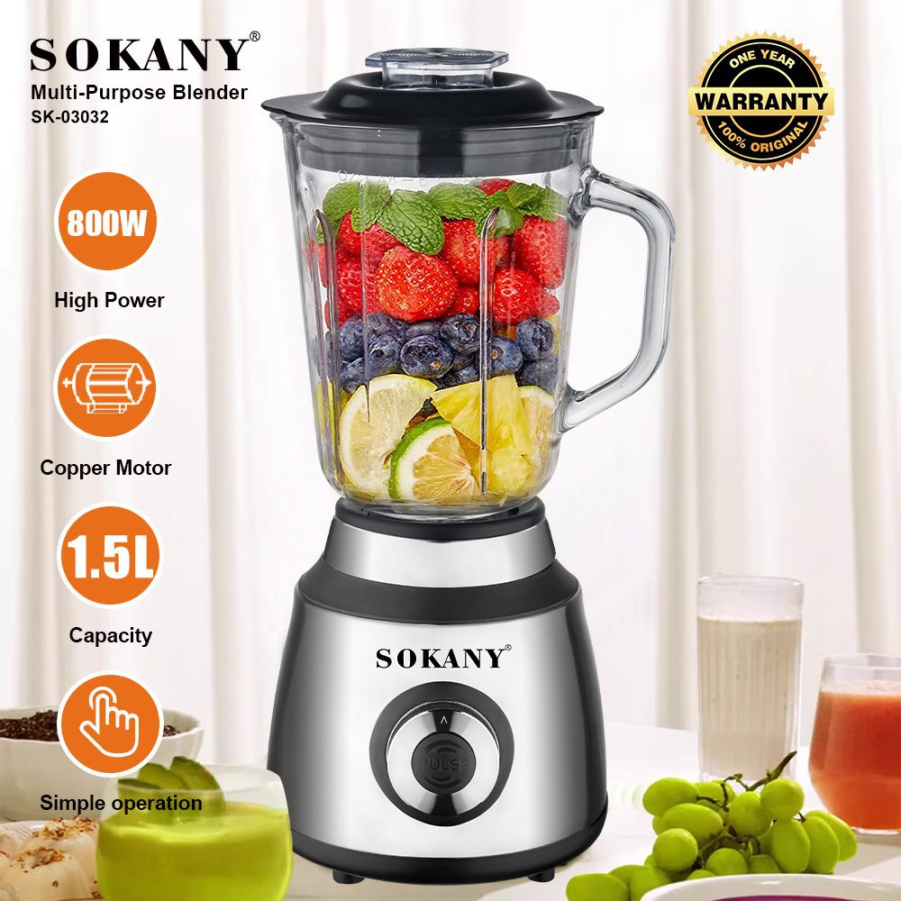 خلاط سوكاني 2×1 وعاء زجاجي 800 وات 4 سرعات 1.5 لتر موديل SK-03032