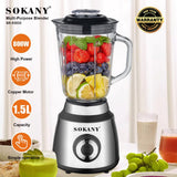 خلاط سوكاني 2×1 وعاء زجاجي 800 وات 4 سرعات 1.5 لتر موديل SK-03032