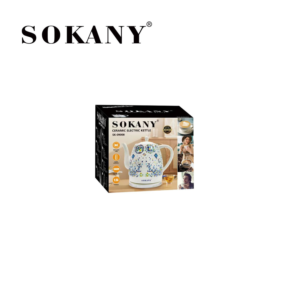 غلاية سوكاني إبريق مزخرف 1.5 لتر 1000 وات موديل SK-09008