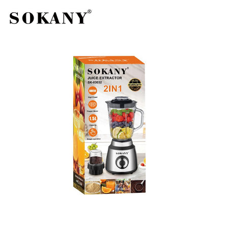 خلاط سوكاني 2×1 وعاء زجاجي 800 وات 4 سرعات 1.5 لتر موديل SK-03032