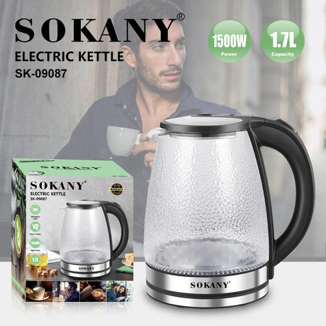غلاية سوكاني زجاج منقّرش سعة 1.7 لتر 1500 وات موديل SK-09087
