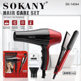 طقم سوكاني 2×1 استشوار ستانلس ستيل 2400 وات + مكواة شعر بدرجة حرارة 230°C موديل SK-14044