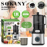 عصارة سوكاني بطيئة 800 وات سعة 1.8 لتر موديل SK-01015