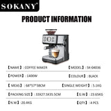 ماكينة قهوة اسبريسو 4×1 سوكاني 1.6 لتر 1400 وات 20 بار موديل SK-04036