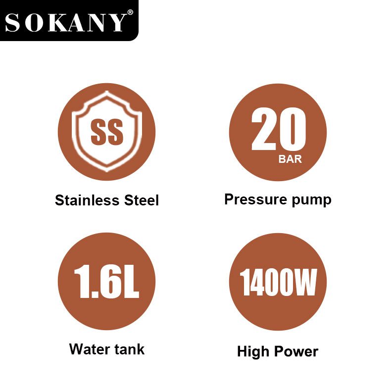 ماكينة قهوة اسبريسو 4×1 سوكاني 1.6 لتر 1400 وات 20 بار موديل SK-04036
