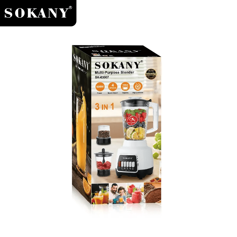 خلاط سوكاني 3×1 600 وات 4 سرعات 1.5 لتر موديل SK-03007