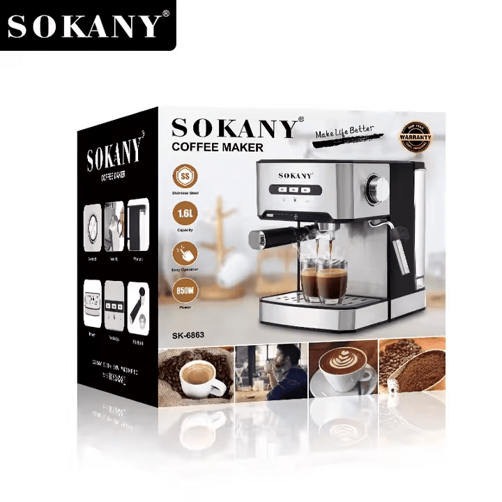 ماكينة قهوة اسبريسو سوكاني 1.6 لتر 850 وات 15 بار موديل SK-6863