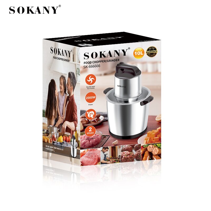 Sokany Food Chopper Stainless Steel 10 L 2000 W 2 Speeds Model SK-666666B