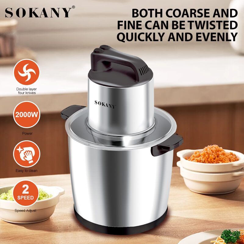 Sokany Food Chopper Stainless Steel 10 L 2000 W 2 Speeds Model SK-666666B