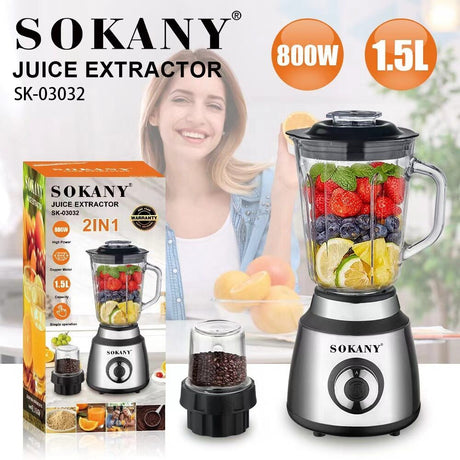 خلاط سوكاني 2×1 وعاء زجاجي 800 وات 4 سرعات 1.5 لتر موديل SK-03032