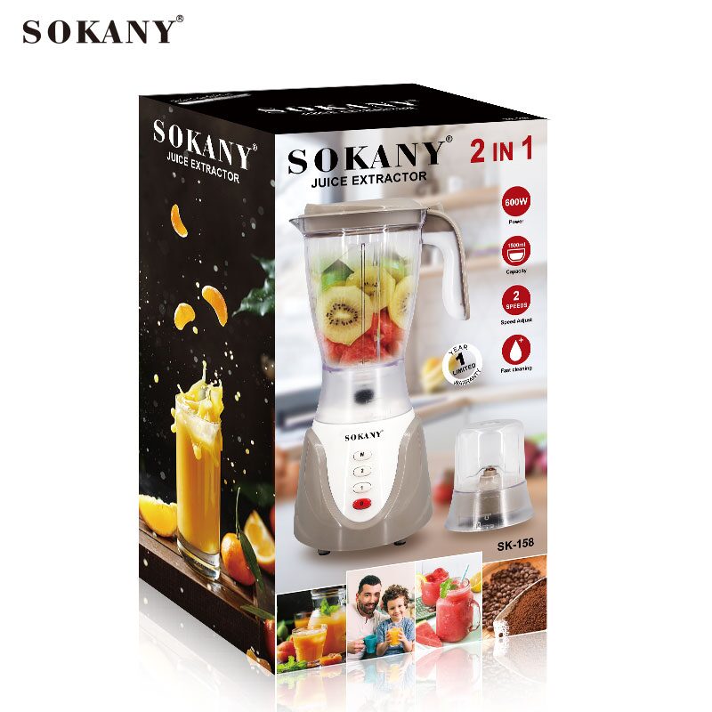 Sokany 2-in-1 Blender with Acrylic Jar 600W 2 Speeds 1.5L Model SK-158