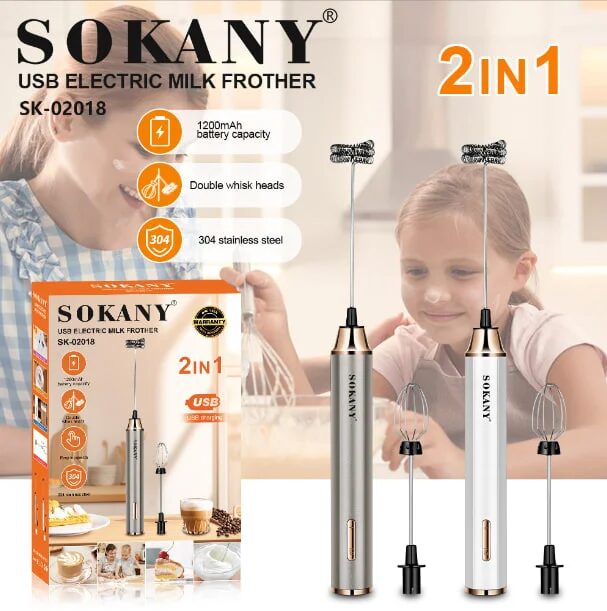 مضرب نسكافيه سوكاني شحن USB 2 × 1 ستانلس ستيل موديل SK-02018