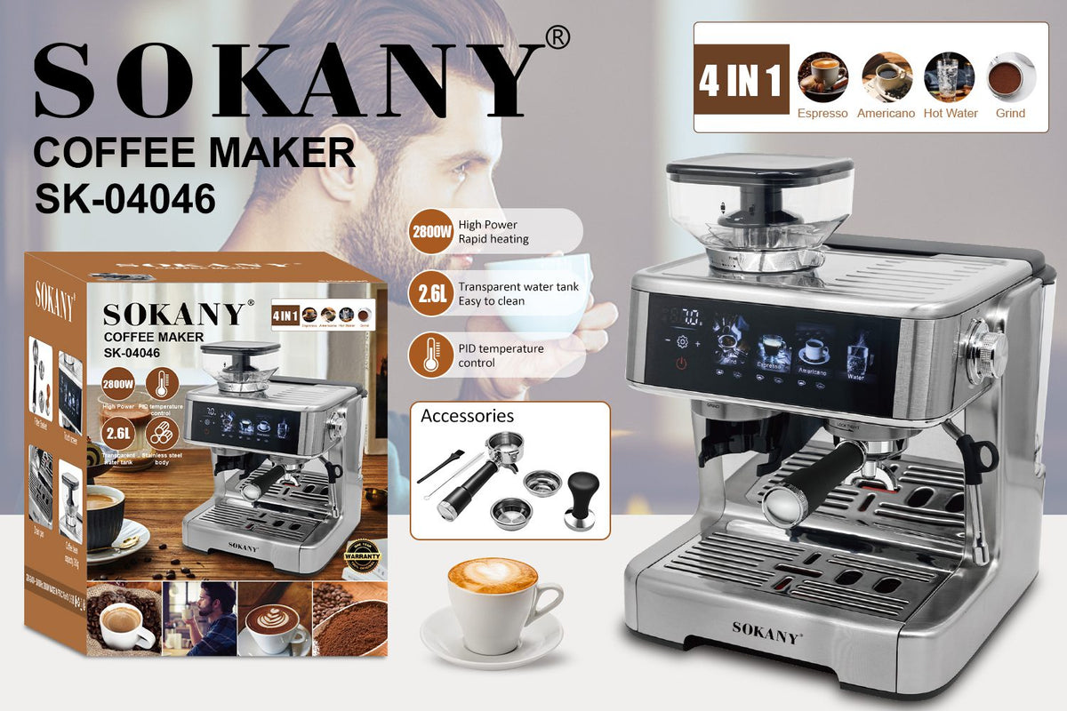 ماكينة قهوة إسبريسو سوكاني 4×1 ديجيتال 2.6 لتر 2800 وات 20 بار  موديل SK-04046
