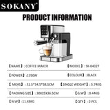 ماكينة قهوة اسبريسو سوكاني 3×1 1 لتر 1350 وات 20 بار موديل SK-04027