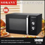 ميكروويف سوكاني 30 لتر 1440 وات بمقابض تحكم يدوية – موديل SK-438 – تصميم أسود أنيق
