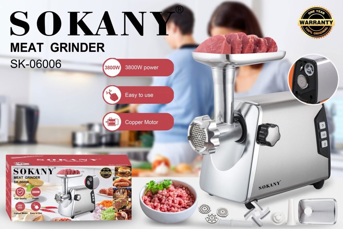 ⁦مفرمة لحمة سوكاني استانلس ستيل 3800 وات موديل  SK-06006⁩ - الصورة ⁦2⁩